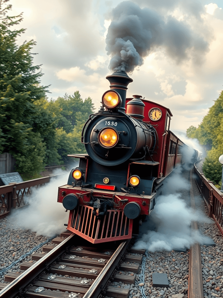 Steampunk train traveling through time