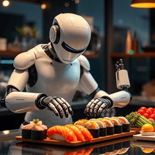 Robot chef preparing sushi